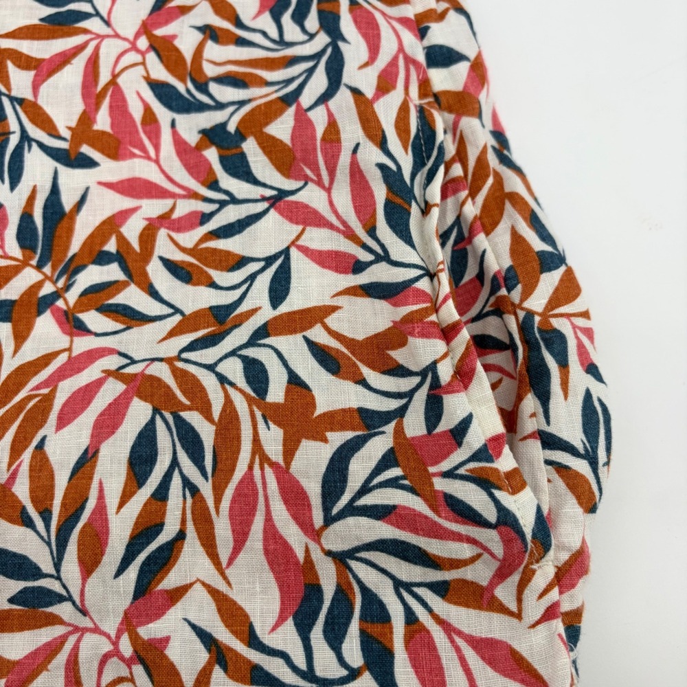 Lands End Womens 100% Linen Band Collar Leaf Print Lg Sleeve Tunic Shirt M 10-12 - Picture 5 of 10